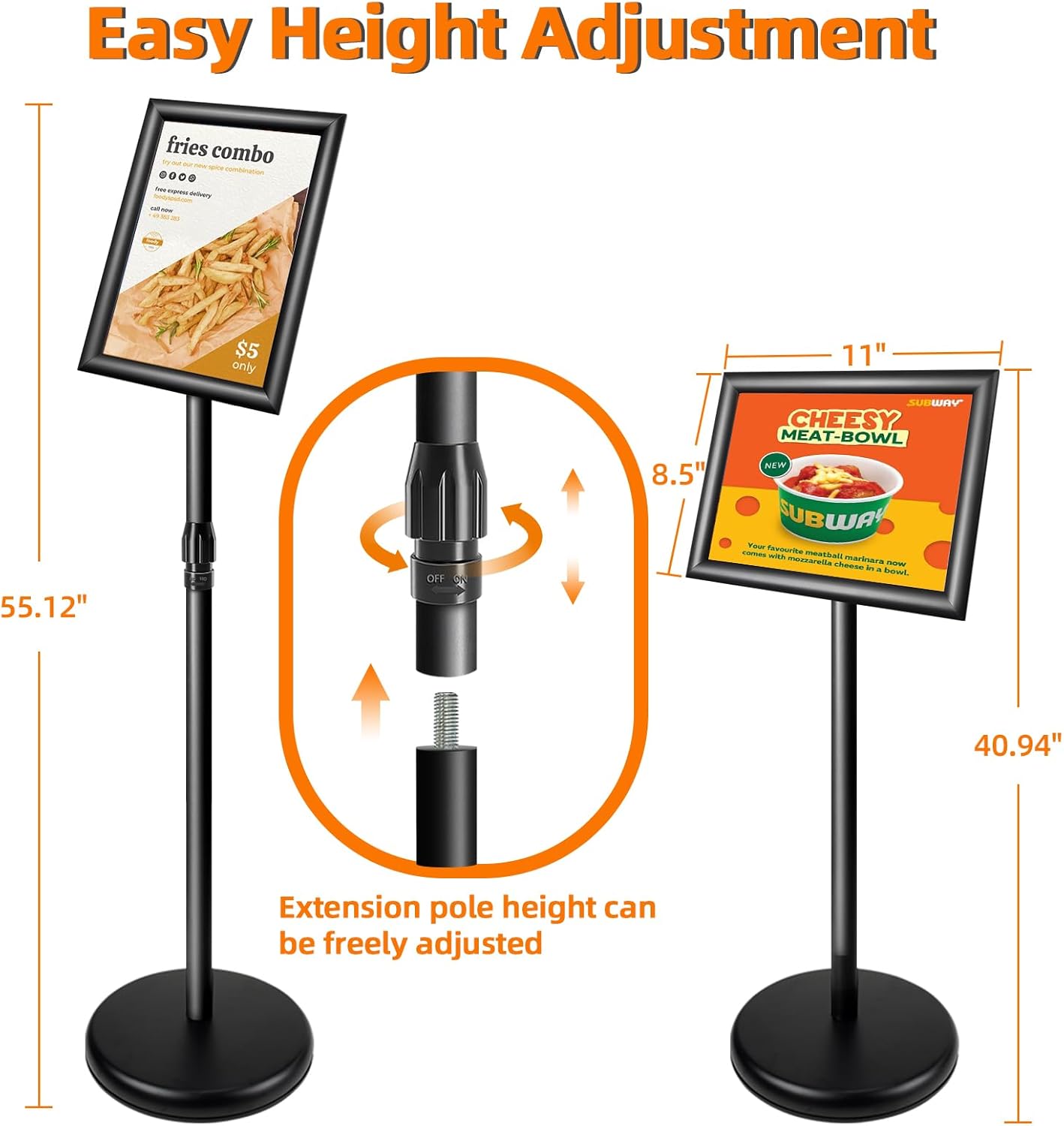 Heavy Duty Adjustable Pedestal Poster Sign Stand, 8.5x11 Aluminum Open Floor Standing Sign Holder for Vertical and Horizontal View Display