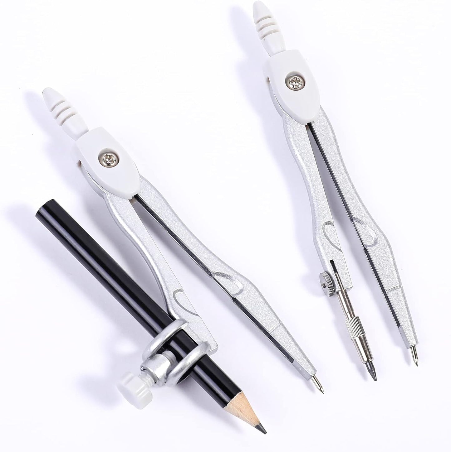 Math Geometry Sets 10 Piece Student Supplies with Shatterproof Storage Box,Includes Rulers,Protractor,Compass,Eraser,Pencil Sharpener,Lead Refills,Pencil,for Drafting and Drawings（Grey）