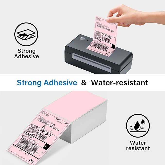 Thermal Shipping Labels 4x6-250 Labels Fan-Fold, Mailing Postage Paper for Thermal Printers, Strong Adhesive, Jam-Free, Compatible with JADENS, Rollo, Munbyn, for Office & Home, Pink