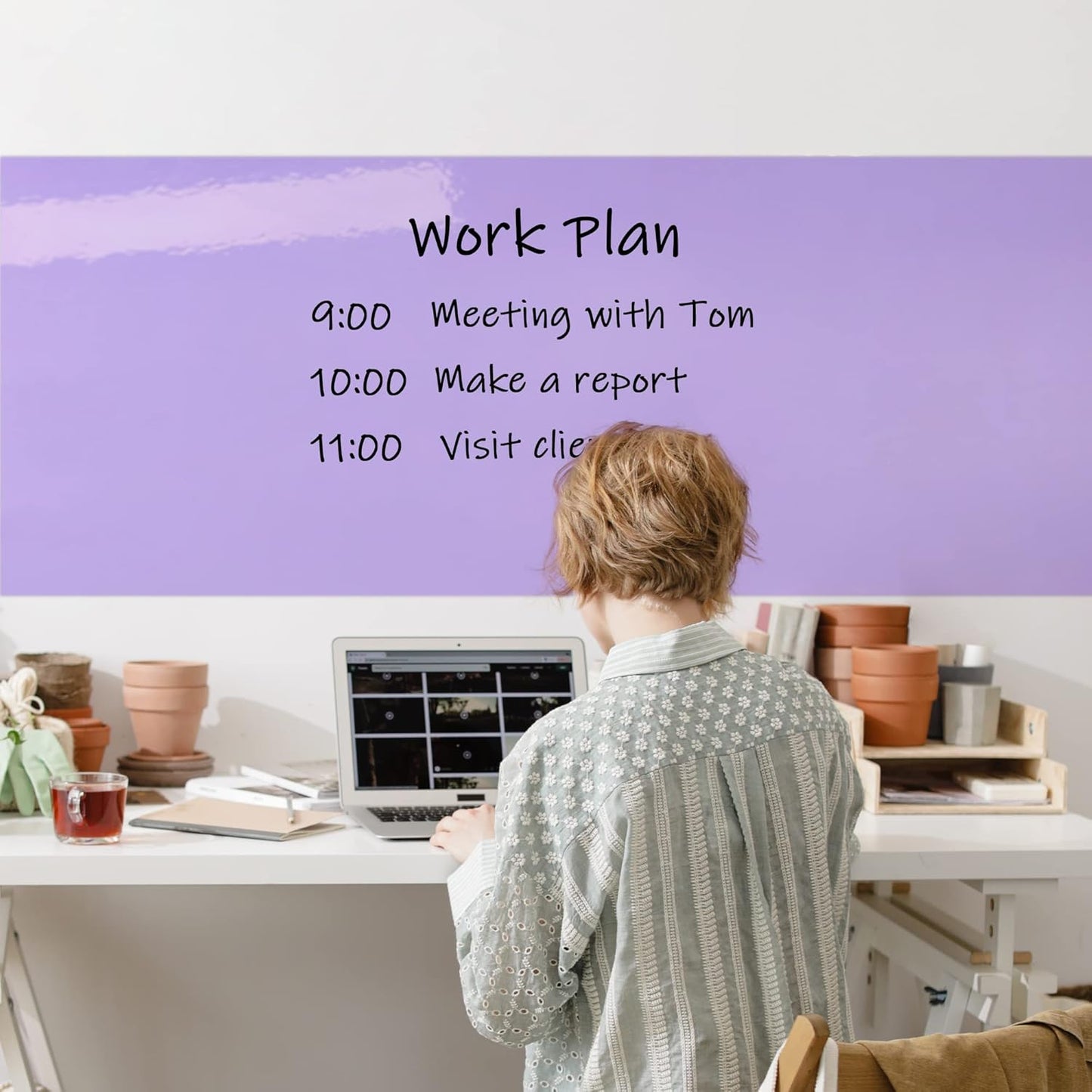 T&W SAME FILM White Board Dry Erase-Colorful Whiteboard Wall Sticker Roll 17.3''X78.7''-Self Adhesive Dry Erase Paper for Desk/Glass/Fridge/Office/Door/Classroom/Kids/Adults-3 Marker-Purple