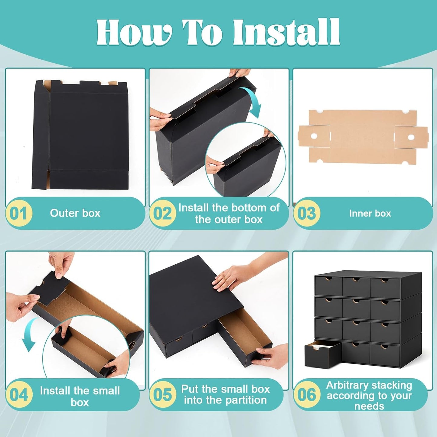 Cholemy Trading Card Storage Box 15000+ with 70 Cardboard Storage Divider, Label Sticker for Collection Compatible with TCG, Sport Cards(4 Row, 3 in A Row,Black)