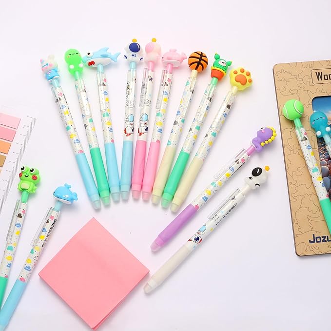 LiYiQ 24 PCS Erasable Pens Fun Cute Pens for kids Fidget Pens Blue Pens Kawaii Pens Stress Relief Rotating Pen for School, Office, Home Supplies