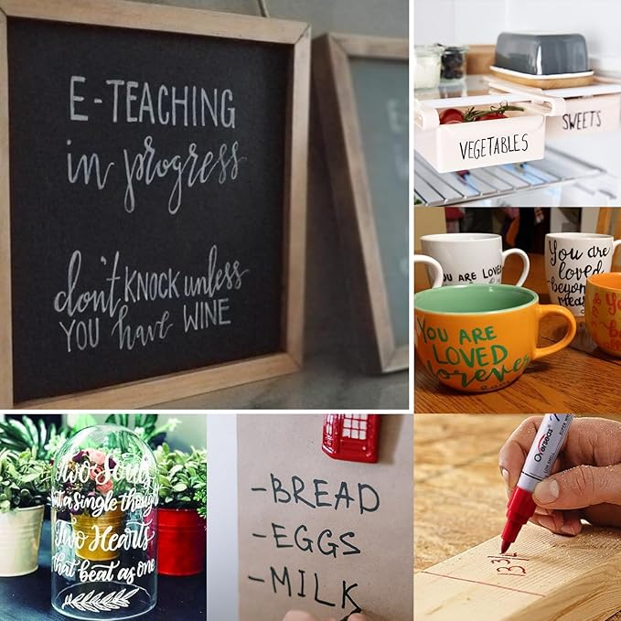 Overseas Red Paint Pens Permanent Markers 24 Pcs, Oil Based Paint Markers Set, Quick Drying, Waterproof, Medium Tip Marker Pens for Metal, Rock, Wood, Plastic, Canvas, Glass, Stone, Rubber, Paper