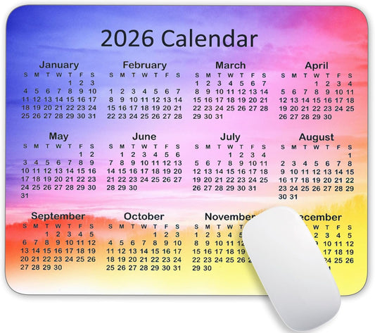 Calendar Mouse Pad, 2026 Watercolor Calendar Gaming Mouse Mat with Custom Design, Non-Slip Rubber Base MousePads for Office Home Laptop Travel, 9.5"x7.9"x0.12" Inch