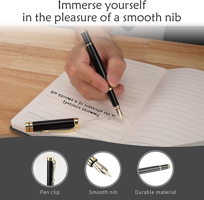 Tiankool Luxury Fountain Pen,Fine Nib, Exquisite Pen Gift Set for Men&Women-Includes 10 Ink Cartridges&Ink Converter- Nice Pens - Black