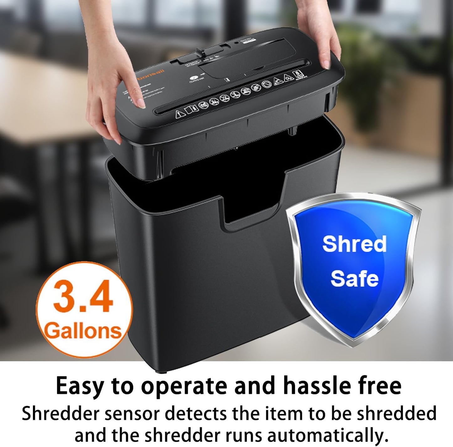 Bonsaii 8-Sheet Strip-Cut Shredder for Home – Compact Home Office Paper Shredder with Overheat Protection, Capable of Shredding CDs and Credit Cards, Includes a 3.4-Gallon Waste Bin