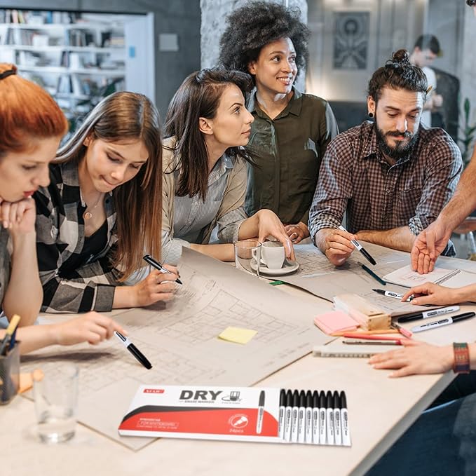 SFAIH Fine Tip Dry Erase Markers - 144 Pack Black Whiteboard Erasable Markers Bulk for Kids Adults, Ideal for Classroom School Office Home Use on White Board, Non-Toxic Easy Clean