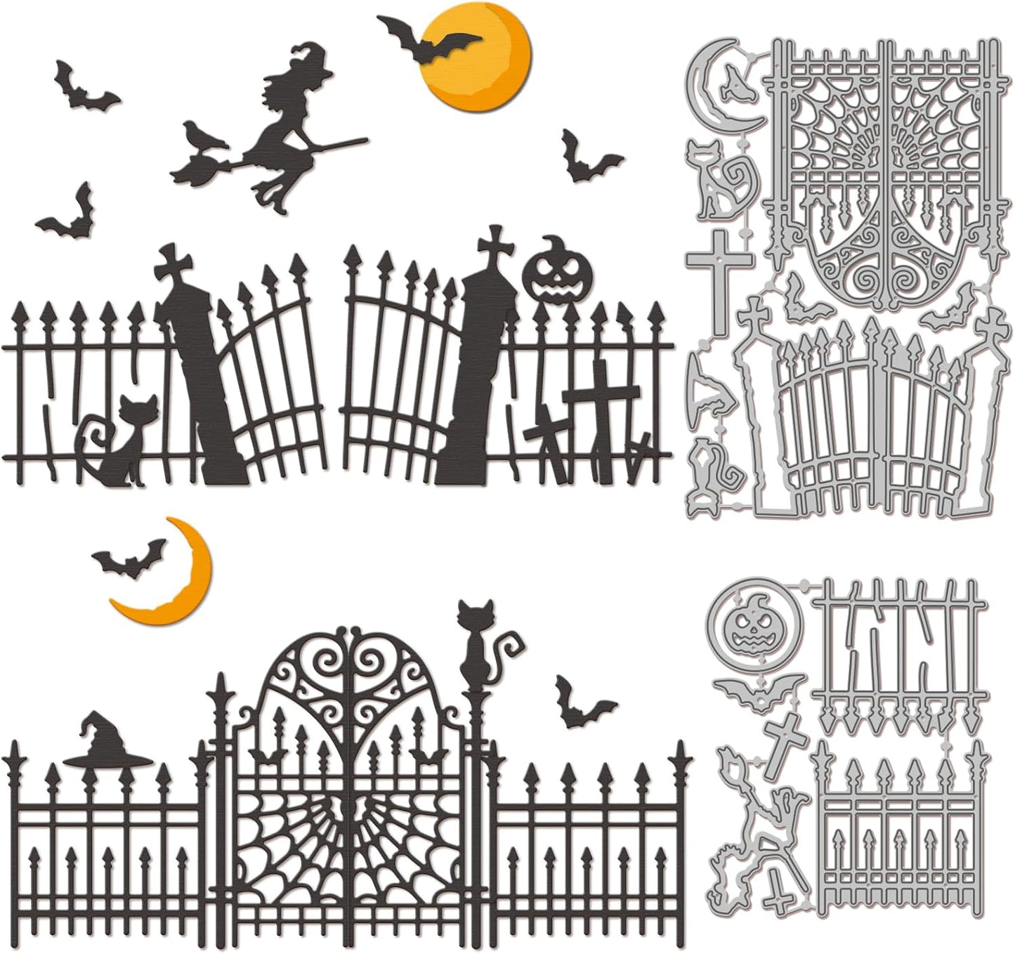 GLOBLELAND Halloween Gate Cutting Dies for Card Making Witch and Cat Cut Die for DIY Scrapbooking Journal Embossing Paper Craft Decor