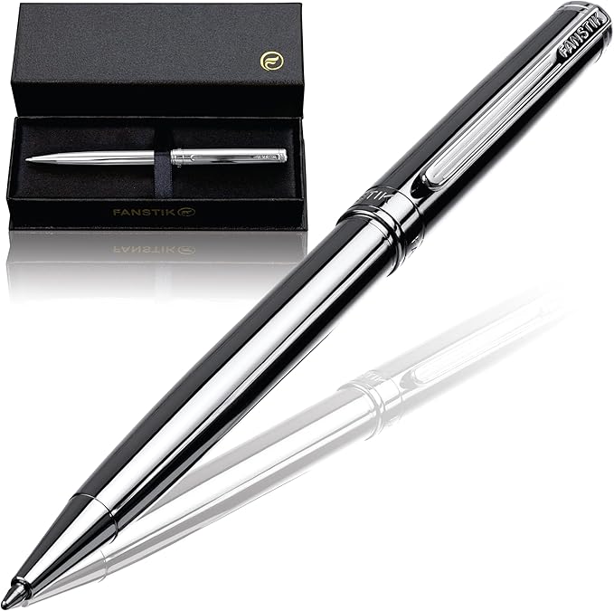 Customized Silver Luxury ballpoint pen (Made In USA) fancy gift set for women, Real 24K Gold Plating, Professional executive pen gift set for men (Lux Custom-BallPoint Silver)
