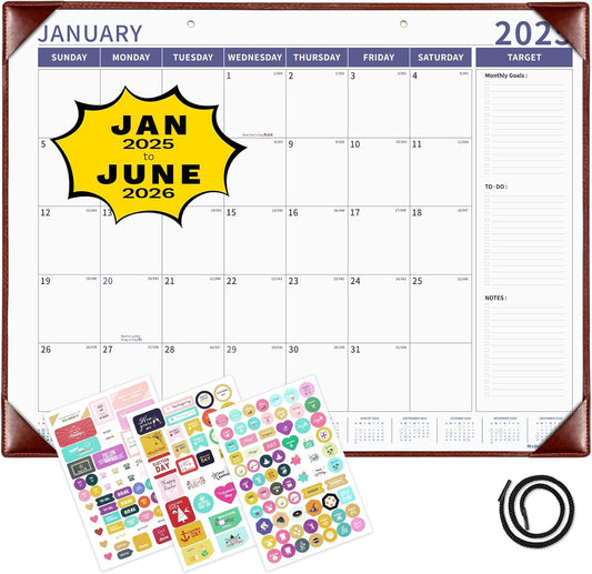 Ospelelf Desk Calendar 2025-2026 Large Wall Calendar with Plastic Cover 22"x17" Planner Pad Runs from January 2025 to June 2026 Brown