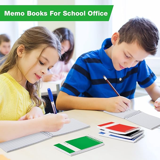 Thenshop 200 Pads Spiral Memo Bulk 3'' x 5'' Top Bound Memo Book 60 Sheets Small Mini Notebooks Lined Wire Bound Pocket Steno Book for Home, Office, School (Black,Green,Dark Blue,Red)