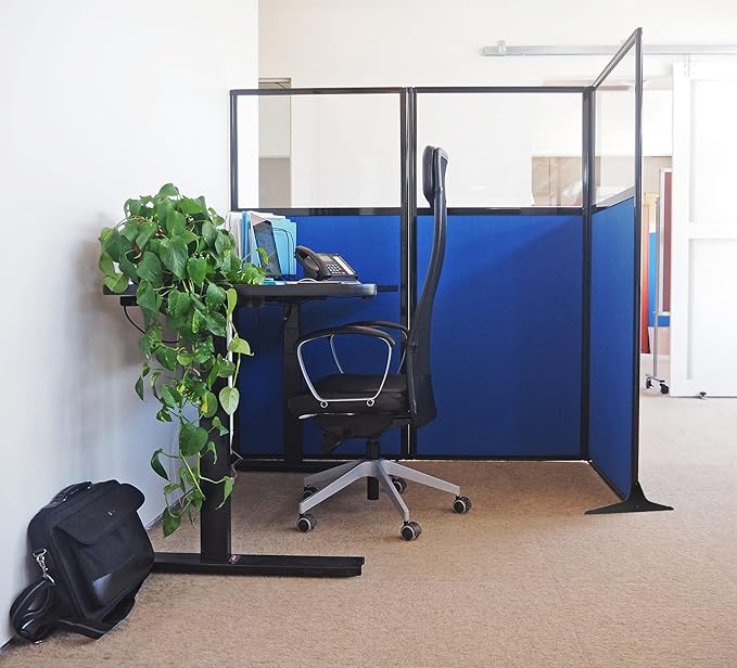Versare Workstation Partition | Portable Wall Divider | Modern Office Cubicle | Free Standing Privacy Screen | Flexible Work Space | 33" x 70" Navy Blue Fabric Panels