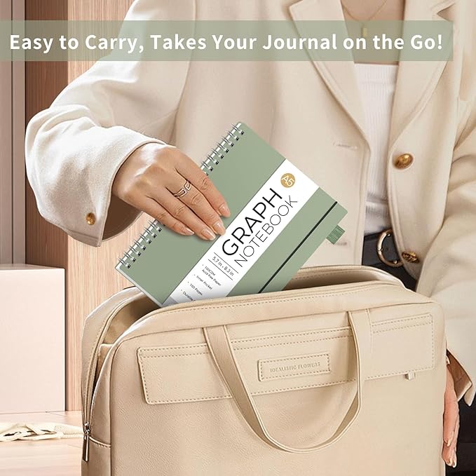 AHGXG Graph Paper Notebook - Spiral Notebook 8.5" x 11", A4 Large Graph Notebook, 100 gsm Thick Grid Paper, Waterproof Plastic Cover Journals for School Writing Engineering Math, Sage Green