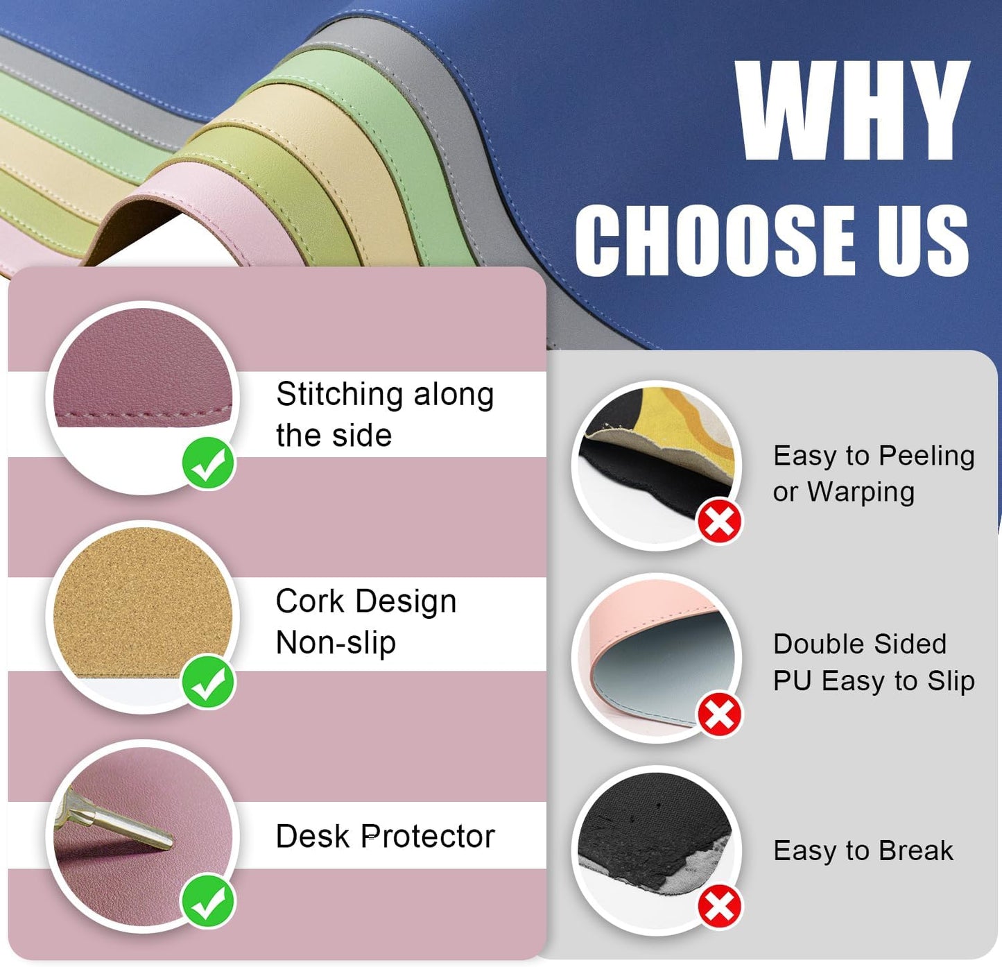 Large Desk Pad, 47.2'' x 23.6'', Office Desk Mat, Computer Mat for Desk, Leather Desk Pad Protector, Sewing Desk Blotter, Desktop Writing Pad for Office/Home/Decor Purple Pink