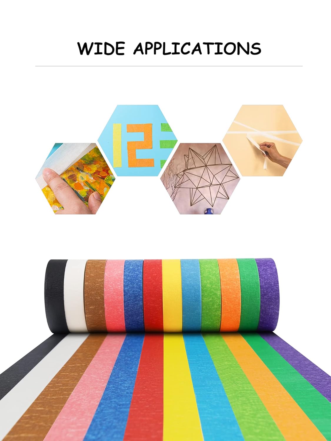 Lichamp Colored Tape, 12 Rolls Colorful Masking Tape Painters Color Craft Tapes for Labeling Classroom, 0.6 inch x 15 Yards (45 Feet) Per Roll (Total 180 Yard, 540 Feet)
