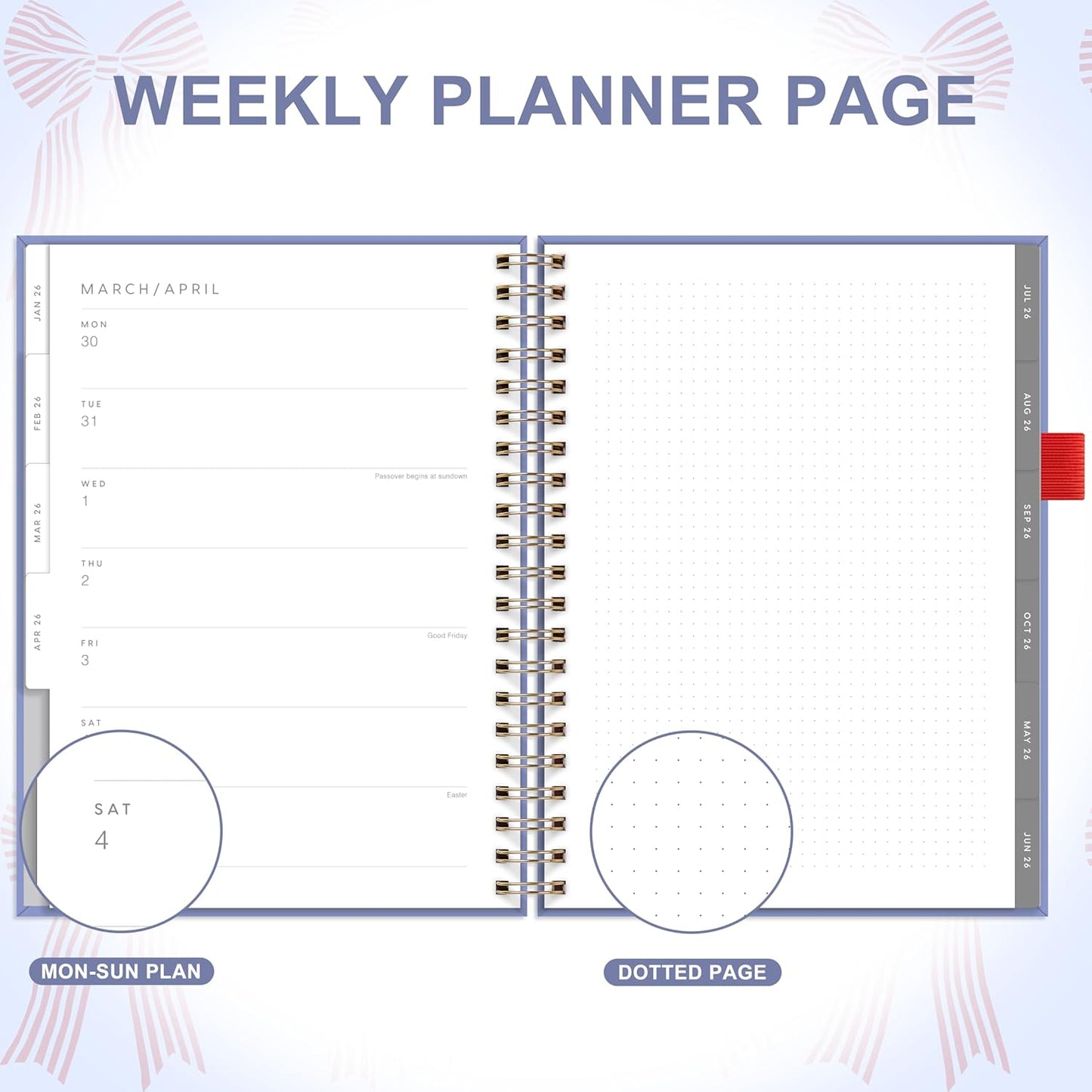 And Per Se 2026 Planner with Pattern, A4 Size-Daily, Weekly & 18-Monthly Leather Hardcover Planner, Daily Schedule, Monthly Tabs, 100 GSM Thick Paper(Bowknot Pattern)