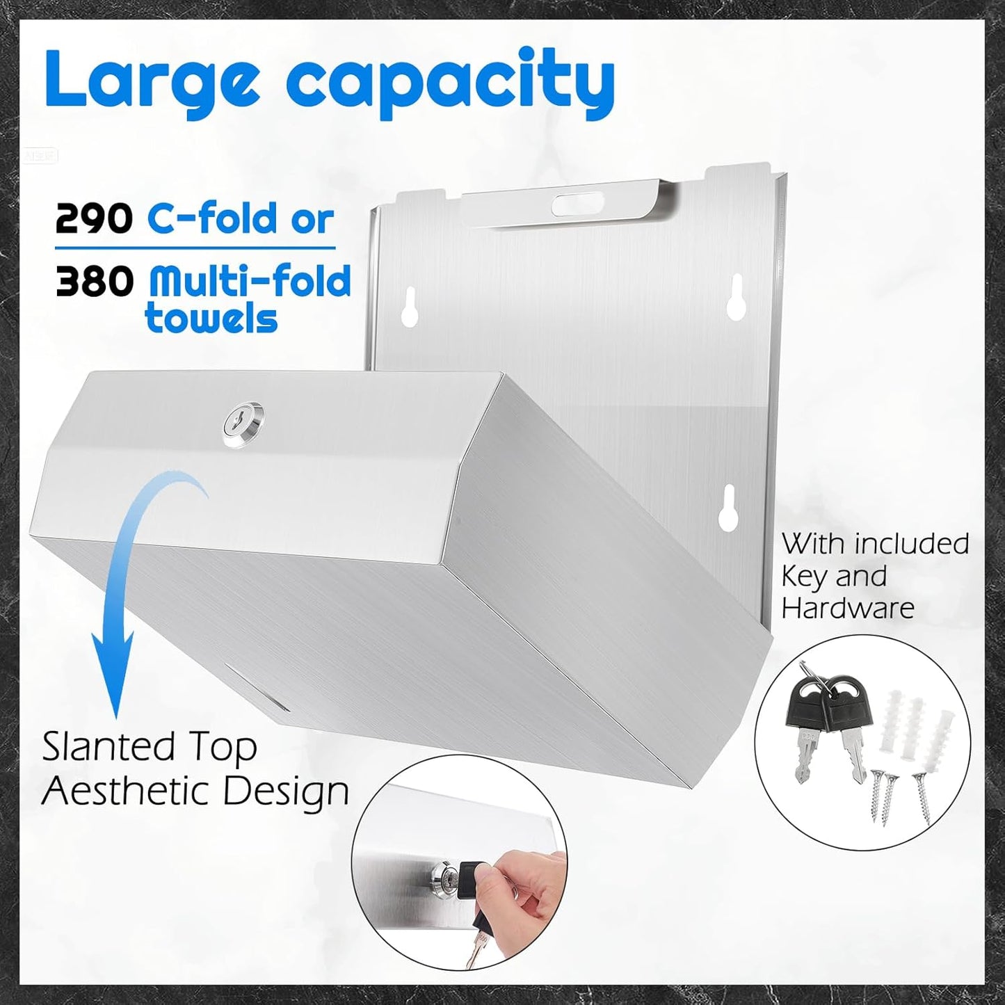 2 Pcs Commercial Soap Dispenser and Paper Towel Dispenser Set with Lock-Stainless Steel,Wall Mount,Large Capacity Manual Liquid Pump Rust Proof Leak Free for Home Bathroom (500 ml,Style 2)