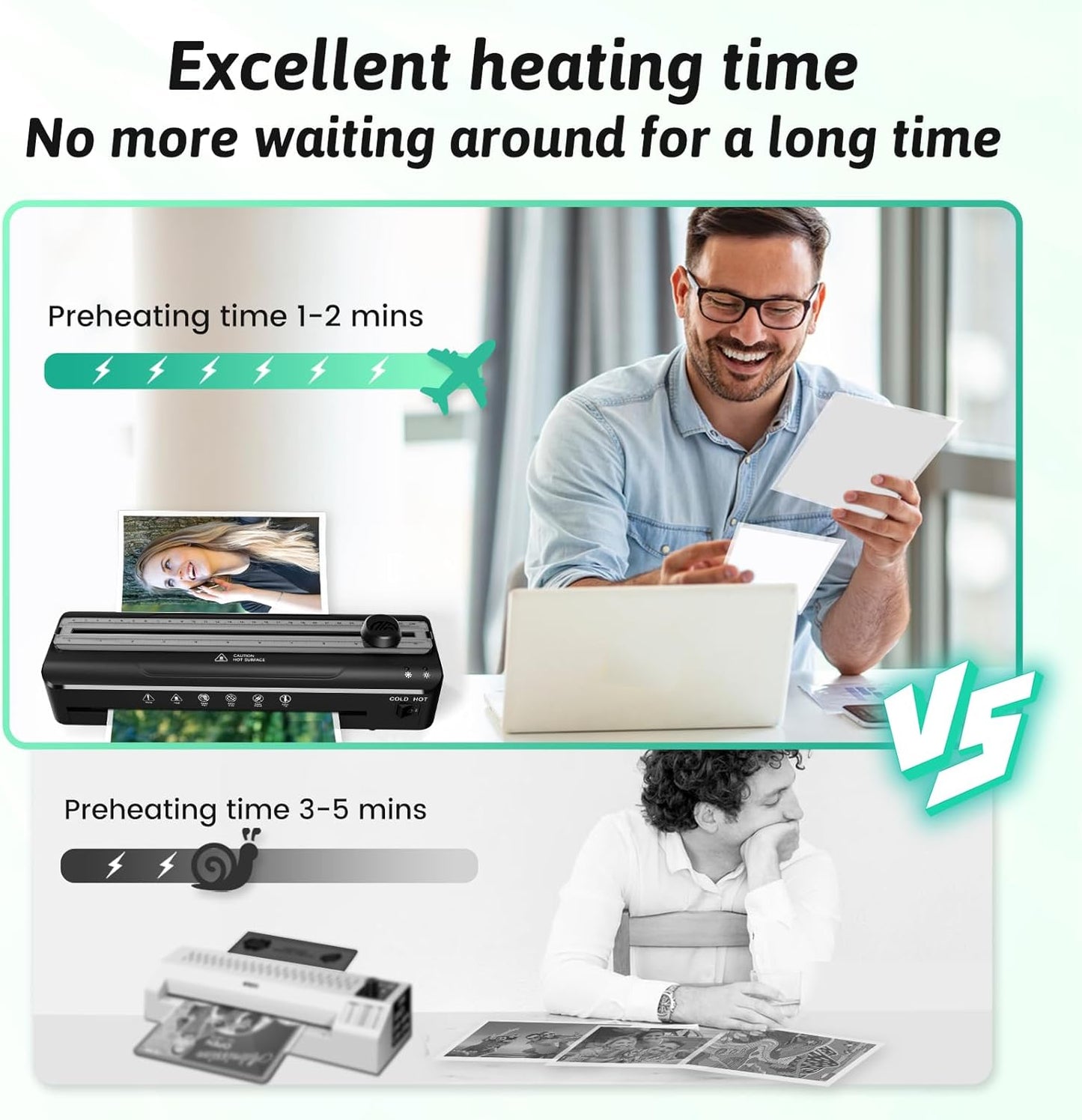 Laminator Machine 9 Inch Laminating Machine - A4 Cold Thermal Laminator Machine with Laminating Sheets, 8.5 x11 Personal Laminators for Teachers 90s Warm up, A4/A5/A6 Laminators for School Home