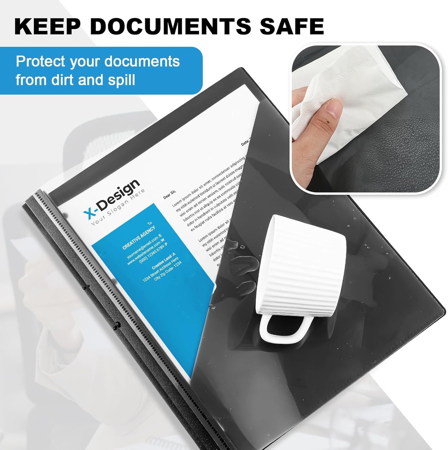 Teling 48 Pack Clear Front Report Covers with 3 Prongs Fasteners, 11.42 x 9.45 Inch Plastic Presentation Folders Bulk, 90 Sheet Capacity, Book File Covers for Office School Business, Black