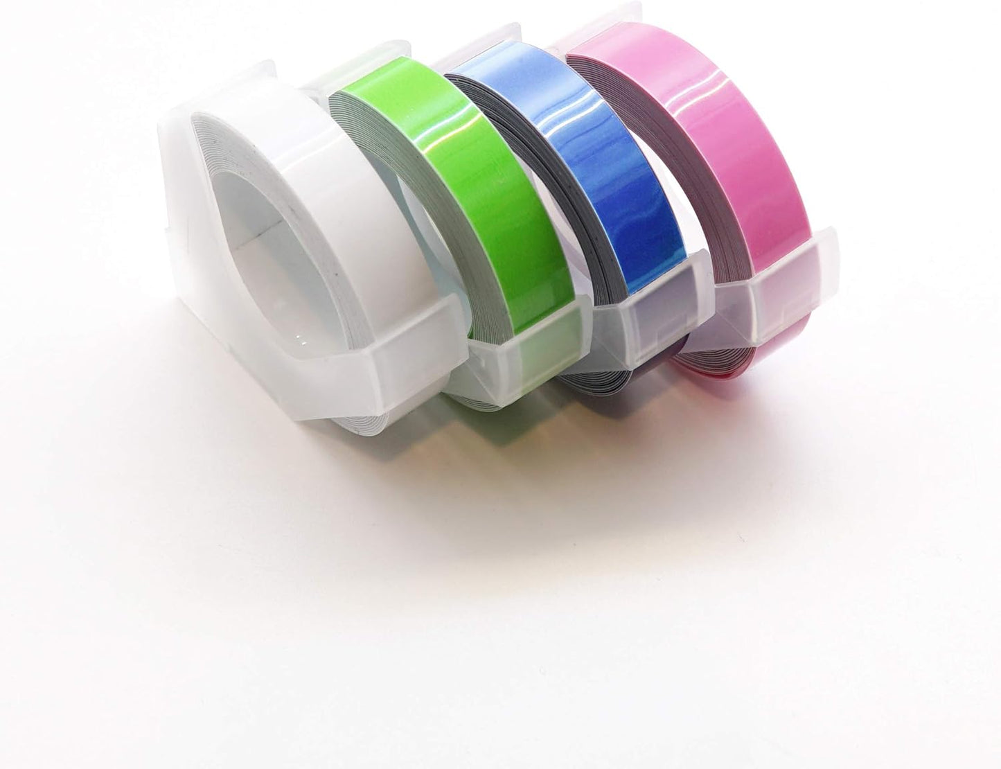 Motex Refill Tape for Embossing Label Maker, Pastel Color Tapes 4 Rolls, 3/8-Inch (Clear, Green, Violet, Pink)