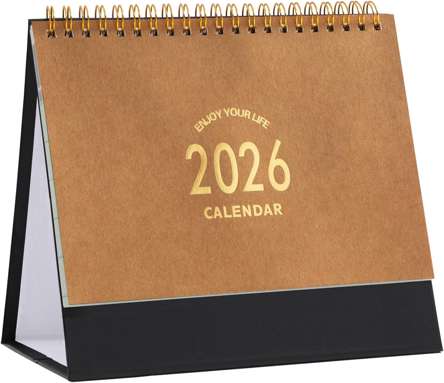 Small Desk Calendar 2025-2026, Standing Flip Desktop Calendar from July 2025 to Dec 2026 - Metal Ring Twin-Wire Binding Monthly Desktop Calendar for Home Office School (kraft paper color)