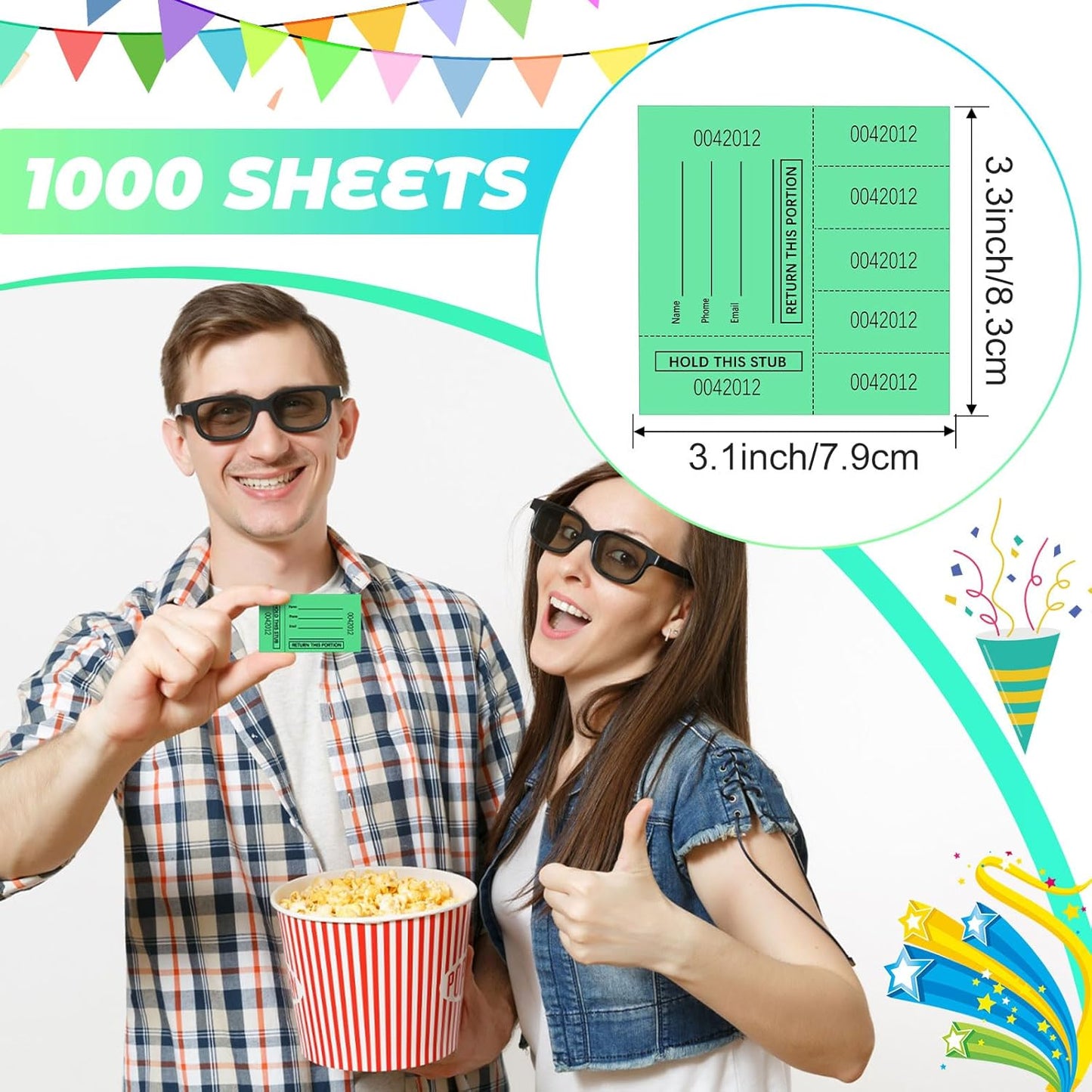 Kosiz 1000 Sheet 5 Bid Raffle Tickets Chinese Auction Tickets Sheets Auction Fundraiser Ticket Numbered with Name and Phone Number Per Sheet Raffle Tags for Silent Auction(Green)