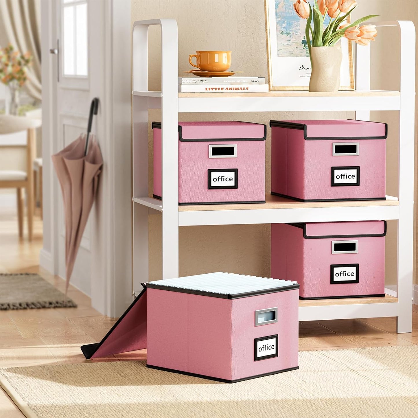 Huolewa Collapsible File Storage Organizer Box with Lid, Linen Document Storage, Universal Hanging Filing Organization Box for Letter/Legal Folder, Decorative Office/Home File Bins - only box