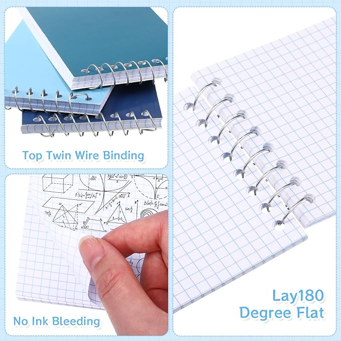 Teling 50 Pcs Spiral Graph Paper Memo Pads Bulk 3x5 Inch Small Note Pads Top Spiral Pocket Graph Notebook 75 Pages Mini Grid Steno Notepads for Writing Sketching Drawing School Office Supplies