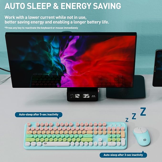 FOPETT 2.4GHz Wireless Keyboard and Mouse Set with Switch Button - Full-Size Keyboard - Compatible for Windows/Laptop/PC/Notebook/Smart TV and More - Green