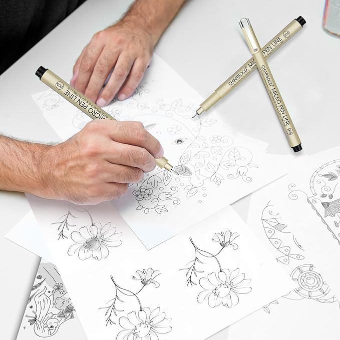 S Micro Pen, 6 Pack Black Fine Point Pen with Waterproof Archival Ink, 2mm Fineliner Ink Pens for Artist Illustration, Sketching, Anime, Manga, Technical Drawing and Scrapbooking