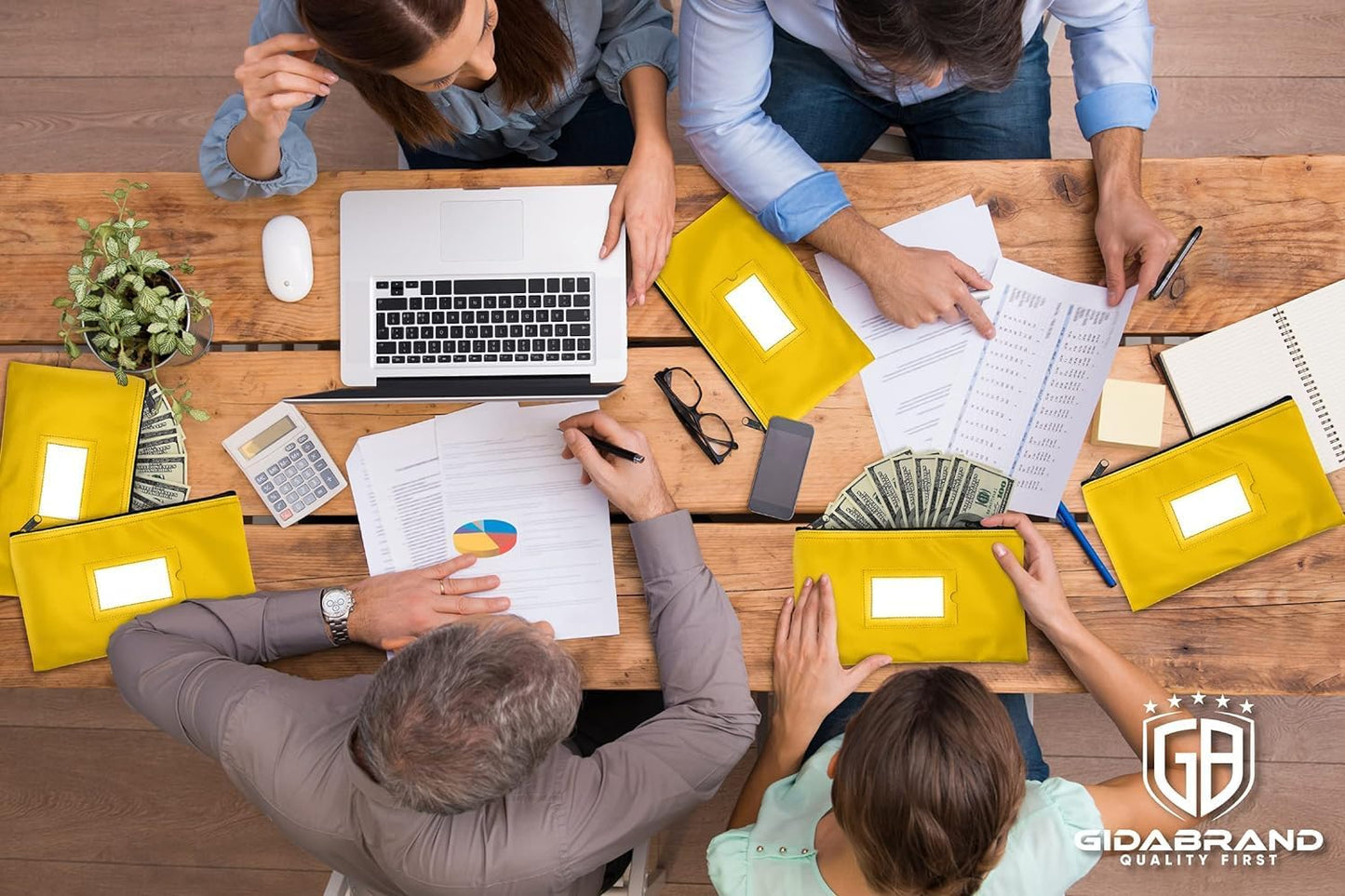 Money Bank Deposit Bag with Zipper | 11x6 inch | Yellow | Durable Leatherette Money Cash Coin Check Wallet Pouch for Men & Women with Framed ID Window and Blank Card (10)