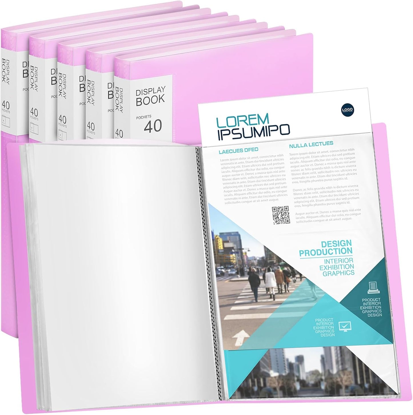 Marspark 6 Pcs Binder with Plastic Sleeves Large 8.5" x 11" Display Presentation Book 40 Pocket 80 Pages Art Portfolio Folder Clear Sheet Protector for Photo Document (Pink)