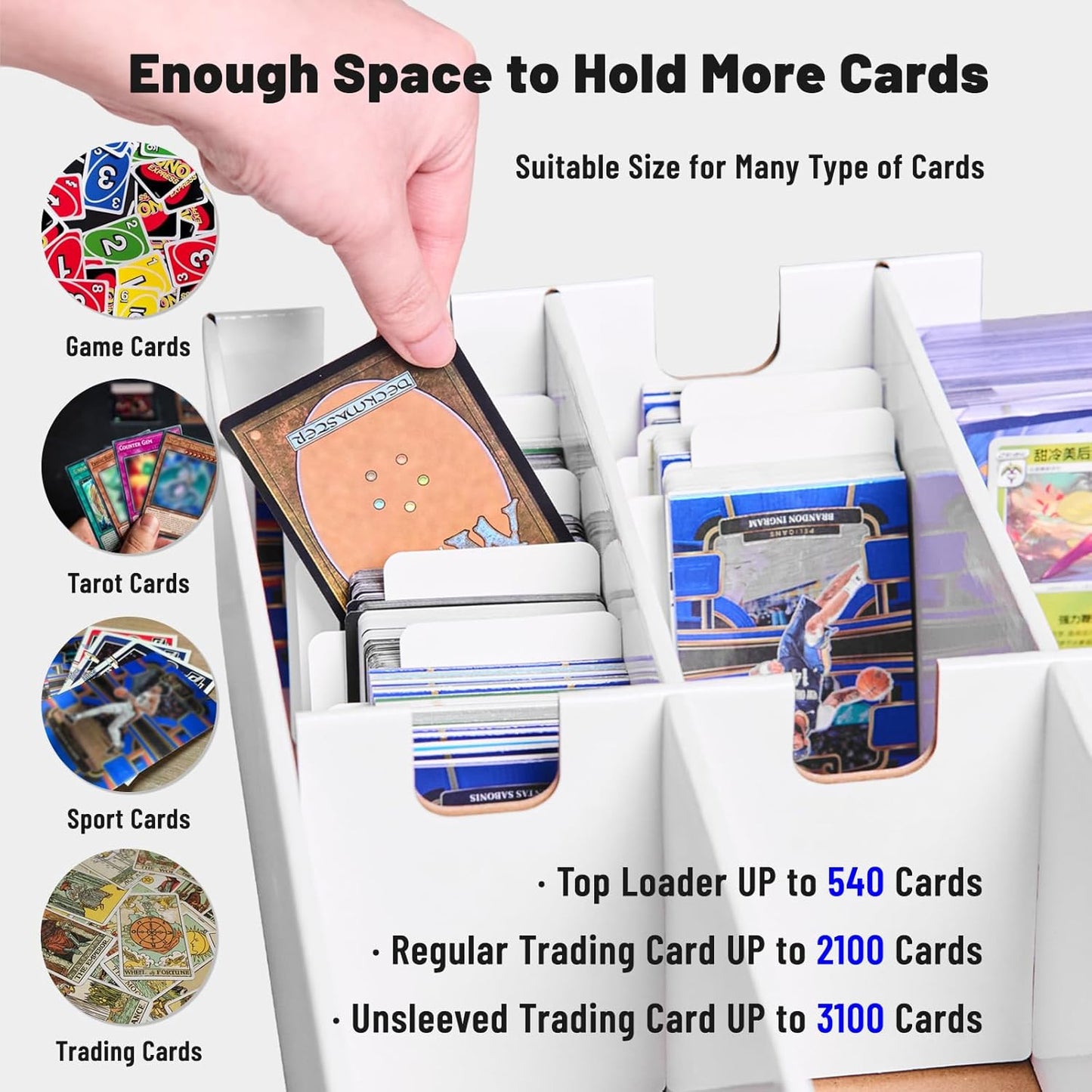 NUMINA 2 Pack High Capacity 3 Row Trading Card Storage Box 6-Cell Organizer Holds 3200+ Cards Fits MTG, Sports, TCG Compatible with Toploaders & Magnetic Cases