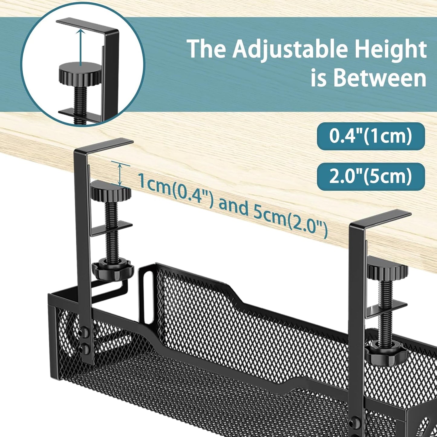 Under Desk Cable Management Tray, No Drill Mesh Desk Cable Tray, Wire Management Tray Cable Management Rack, Wire Organizer and Cable Management Box (Black)