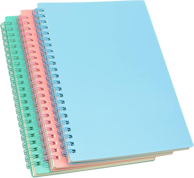 Yansanido Spiral Notebook, 3 Pcs A5 Thick Plastic Hardcover 8mm Ruled 3 Color 80 Sheets -160 Pages Journals for Study and Notes (Light Pink,Light Green,Light Blue, A5 5.7" x 8.3"-Ruled)