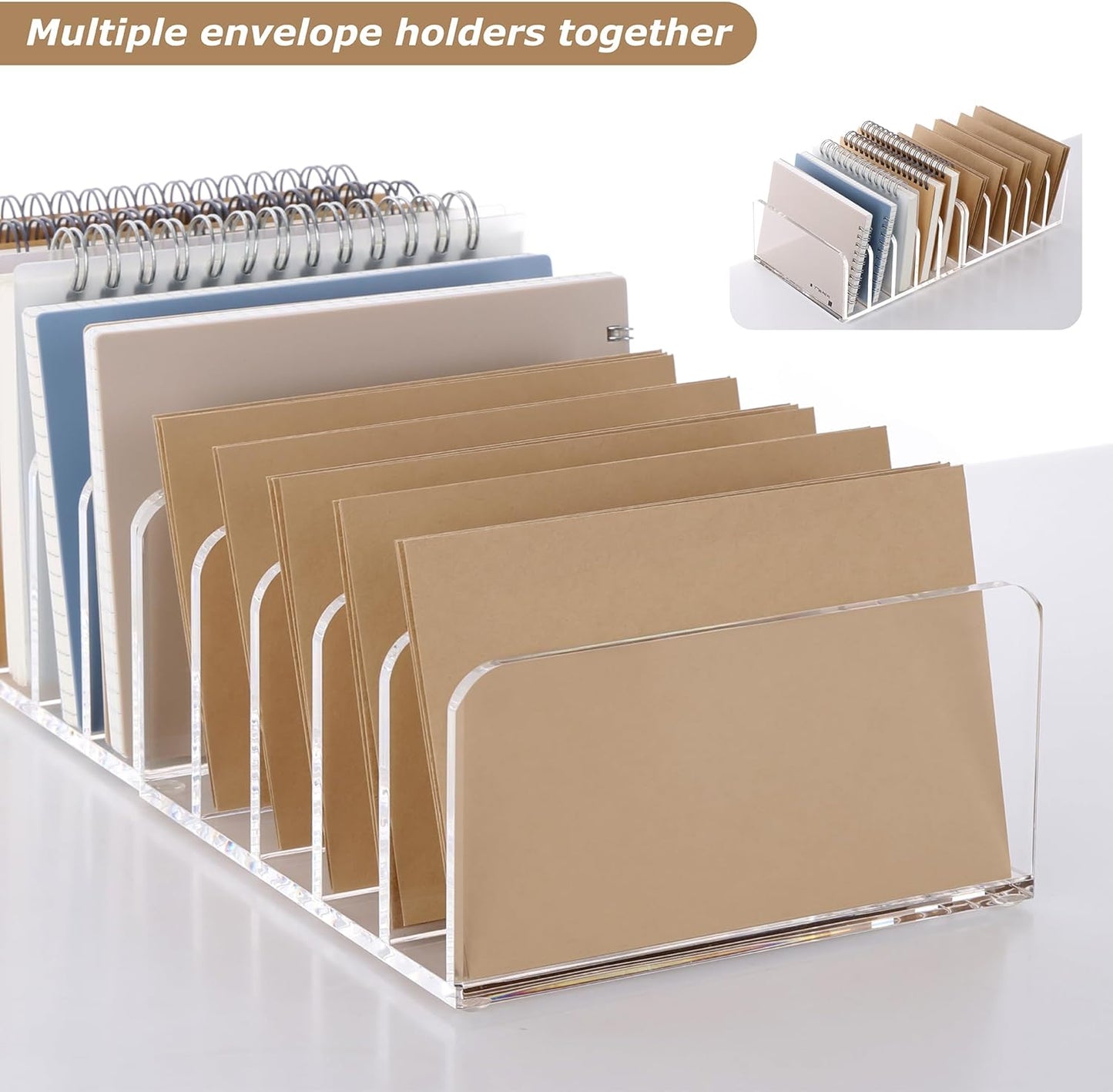 SANRUI Clear Desktop File Organizer, 5 Compartments Acrylic Office Document Sorter Mails Storage, Multifunction Letter Folder Racks Holders for Office,Home, School Desk Organization