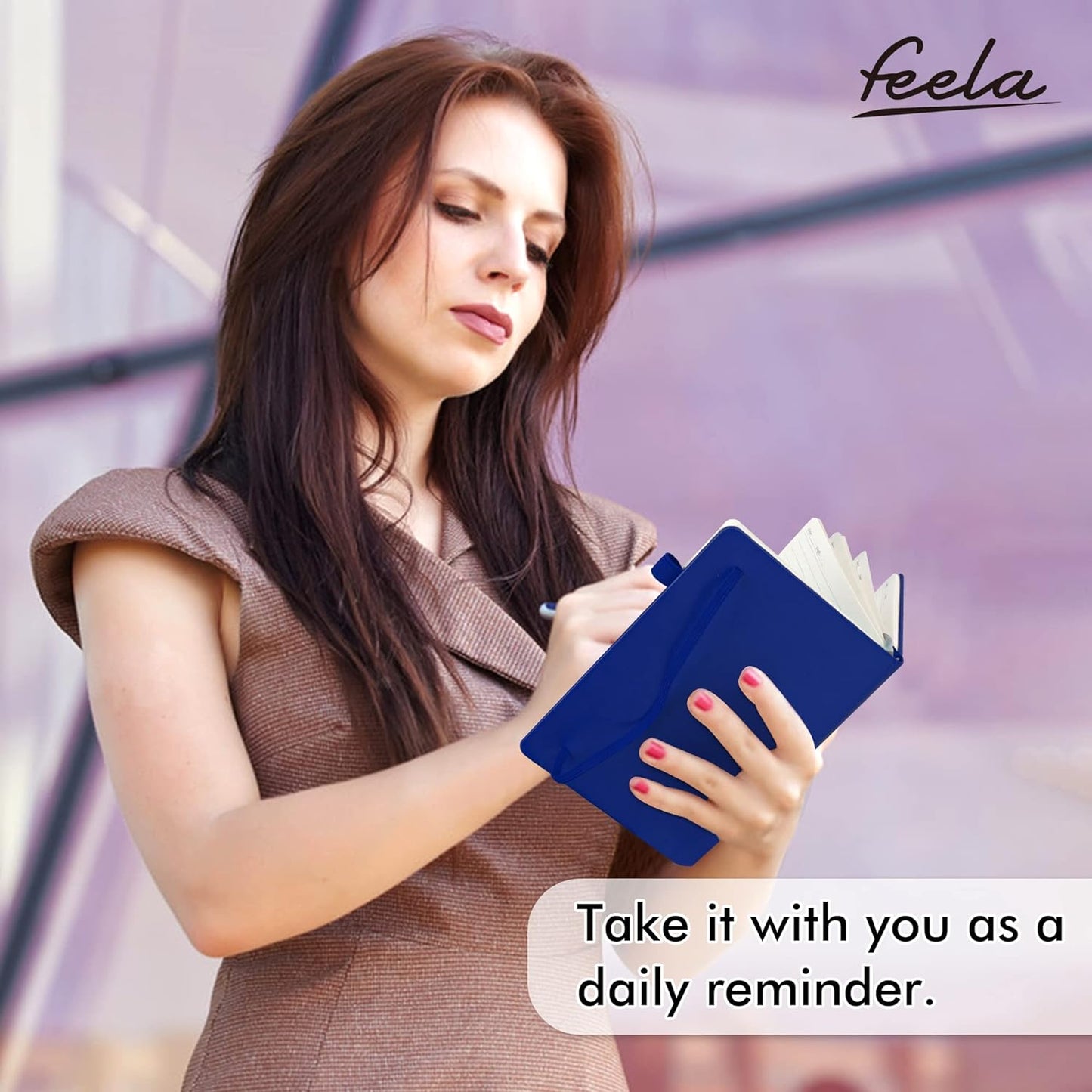 feela 5 Pack Journal Notebook Bulk for School, Hardcover Business Notebooks Classic Ruled Lined Journals with Pen Holder for Work Note Taking, with 5 Black Pens, 120 GSM, 5.1”x8.3”, A5, Navy