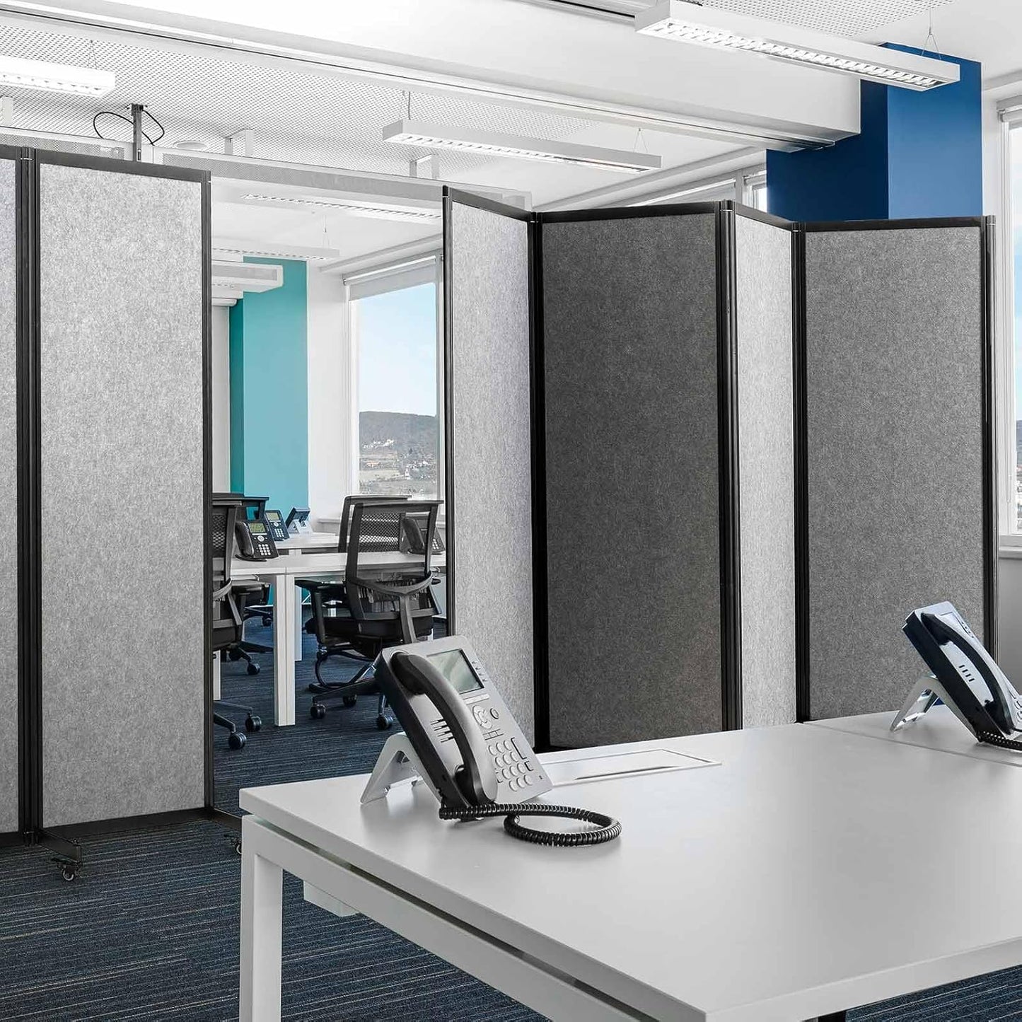Room Partition,Office Divider,Portable Commercial Screen Dividers,Privacy Partition Separator,Classroom School Dividers,10'6"L* 6'7"H,5 Panel,Light Grey