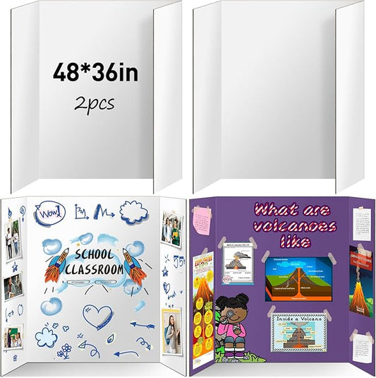 2 Pack Trifold Poster Board 48" X 36", IKAYAS Double Sided White Poster Boards, Science Fair Display Boards Posterboard Foamboard for Mounting, Prints,Art,Display,Projects Classroom Supplies