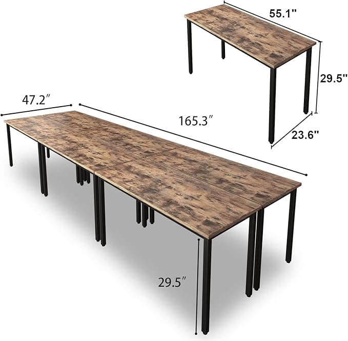 Bonzy Home Conference Tables 14ft Office Computer Desk for Meeting Room Study Writing Printer Table for 16 People Save Space Design Rustic Vintage Brown 6PCS (165.3"x47.2"x29.5")