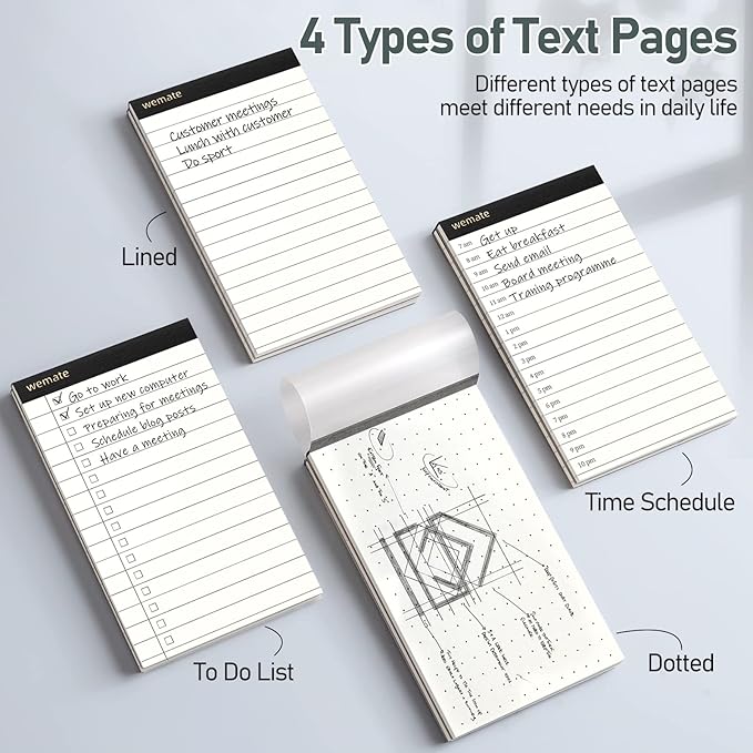 WEMATE Fathers Day 8Pcs Note Pads, Legal Pads 3.5 x 5, Time Schedule, Lined Notepad, To Do List, and Dotted Notepad, Paper Pads,Notebook Paper Writing Pads for School Office (8 Pack of 30)