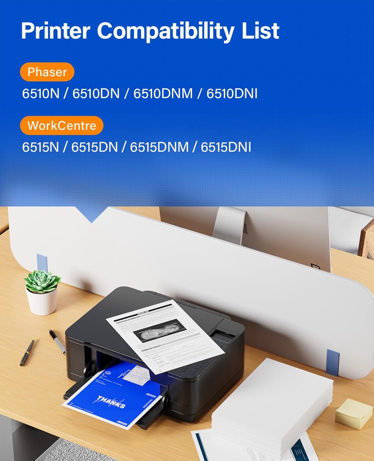 6510 6515 Toner Cartridge Set 4-Pack High-Yield 106R03480 106R03477 106R03478 106R03479 Replacement for Xerox Phaser 6510N 6510DN 6510DNM 6510DNI WorkCentre 6515N 6515DN 6515DNM 6515DNI Printer Ink