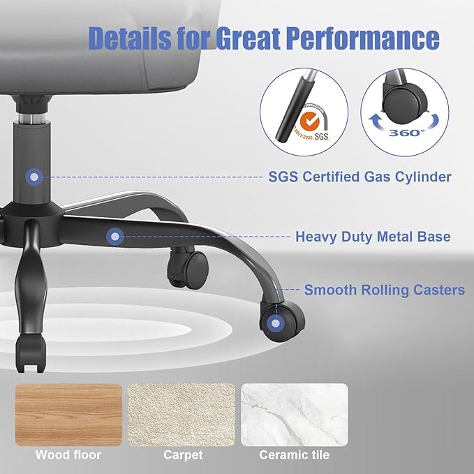 ZZH Executive Office Chair, Leather Desk Computer Chair with Armrests, Mid-Back Swivel Adjustable for Home Office, 6PC, Black