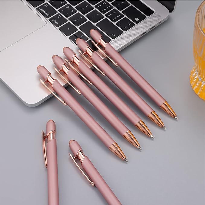 12 PCS 2 in 1 Stylus Ballpoint Pen with Stylus Tip, 1.0 mm Black Ink Metal Pen Stylus Pen for Touch Screens (Rose Gold & Gold)