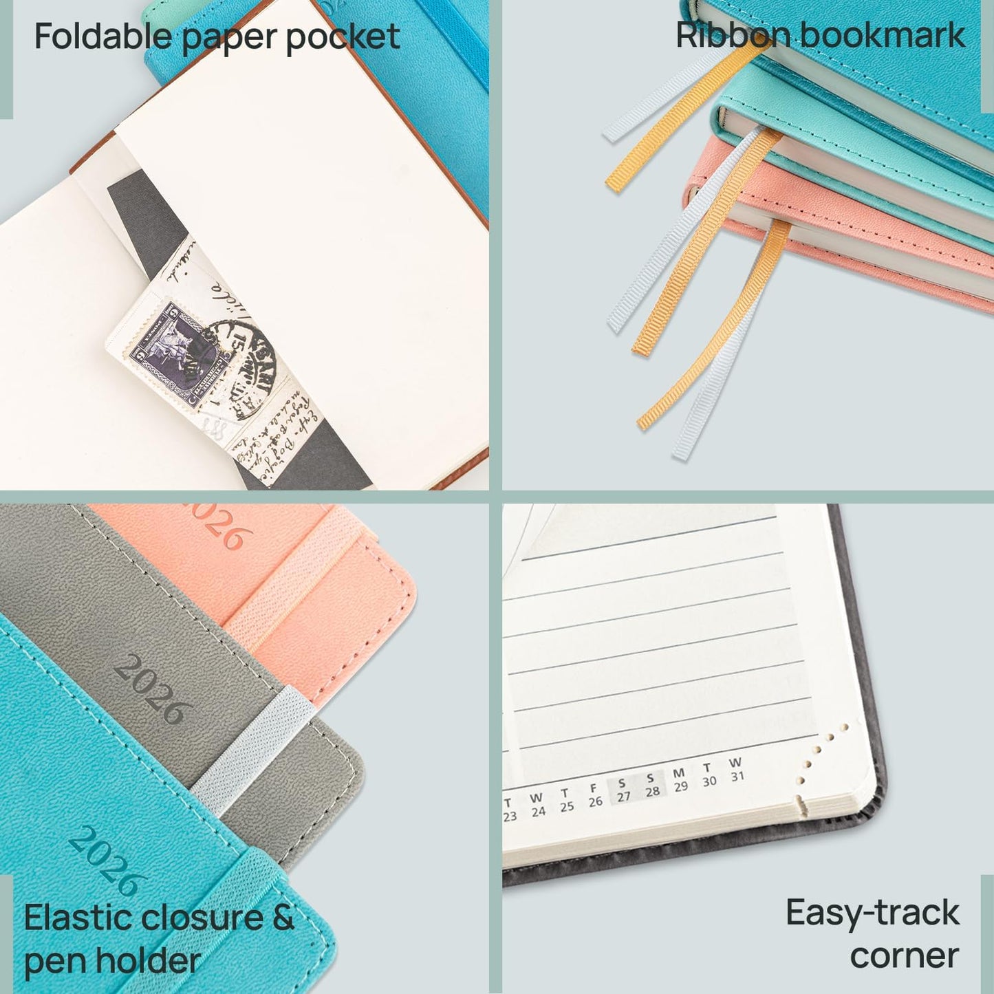 POPRUN Daily Planner 2026 (Jan - Dec), (Purse Size-4.25" x 6.25") 2026 Daily Calendar with One Page Per Day Even Weekends, Hourly Appointment Book with Pocket, PU Leather Softcover - Purple