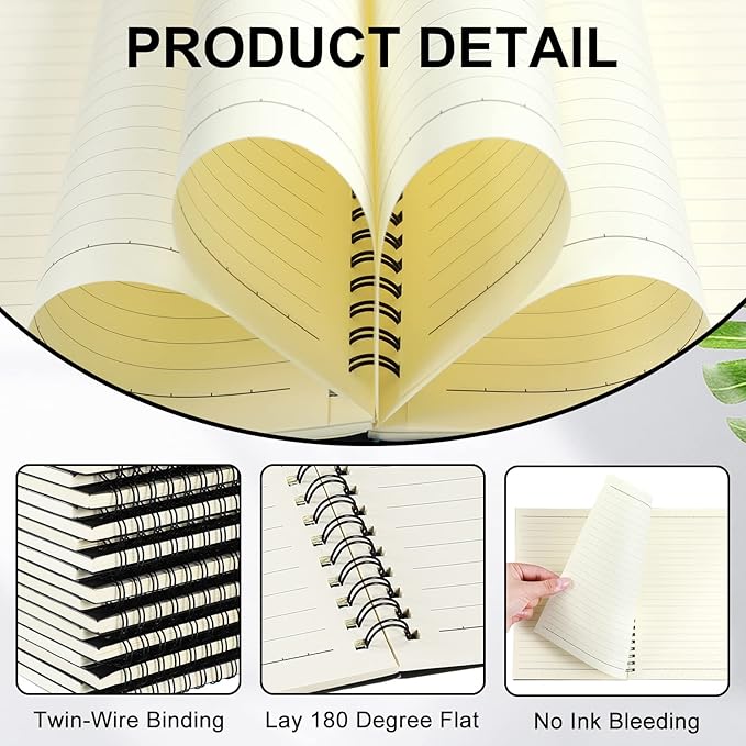 Yahenda 2 Pcs Spiral Notebook Bulk A5 Journal Lined 8.3'' x 5.5'' Writing Composition Paper Small Notepad Subject Notebook for Students Office Business Back to School Supplies (Black)