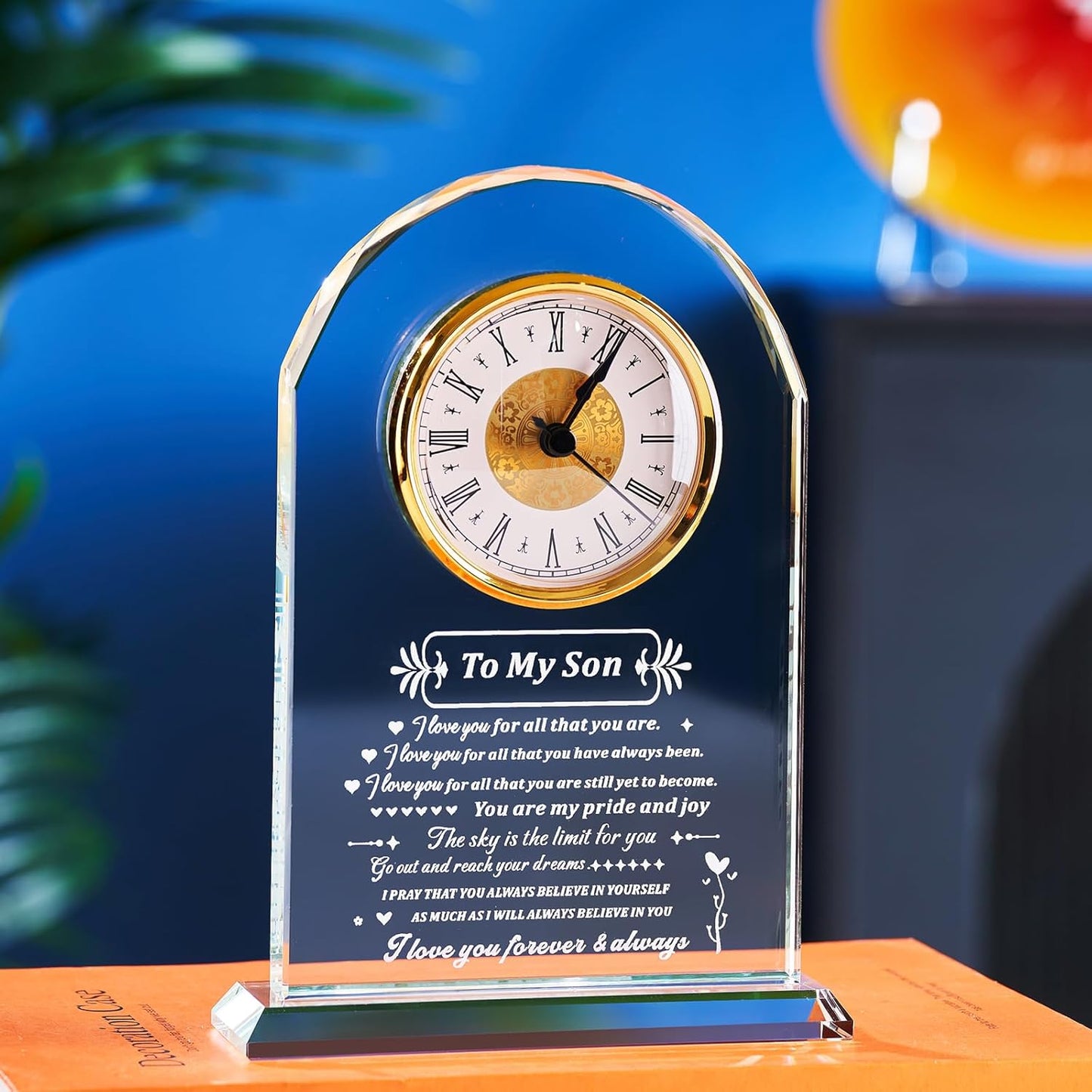 to My Son Gift from Mom or Dad, Birthday Graduation Christmas Father’s Day Present for Son Adult, Laser Engraving Glass Clock Gift, Birthday Gifts (Battery not Included) (Son Gifts)