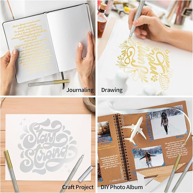 DOOHALO Metallic Pens Gold Silver Marker Compatible with Cricut 3/Maker/Explore 3/Air 2/Air Machine 1.0 Medium Point Tips for Drawing Writing