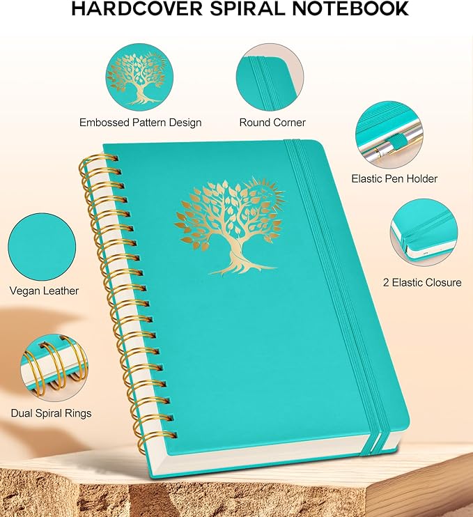 Large Spiral Notebook Journal for Women Men - 300 Numbered Lined Pages, College Ruled, A4 Hardcover Spiral Bound Notebook for School, Work, Note Taking, Writing, Leather Spiral Journal 8.5"x11"