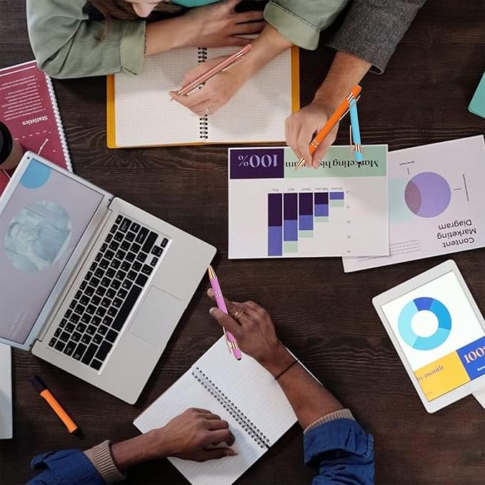 12 PCS 2 in 1 Stylus Ballpoint Pen with Stylus Tip, 1.0 mm Black Ink Metal Pen Stylus Pen for Touch Screens (Rose Gold & Mix3)